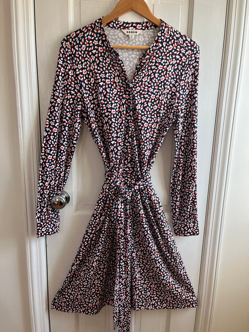 Boden Abigail Tencel Cotton Jersey Tie Shirt Dress, Navy Petal  Size US 8 UK 12